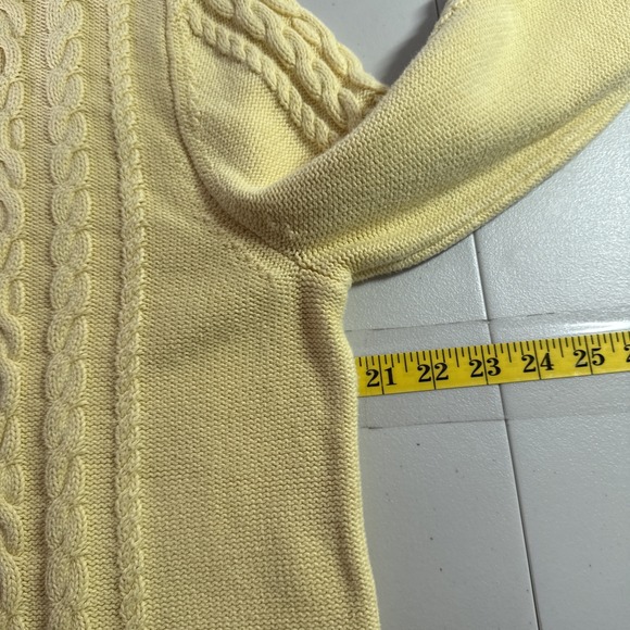 LL Bean Cardigan Sweater Womens XL Yellow Double L Cable Knit Full Zip Fisherman - Picture 10 of 12
